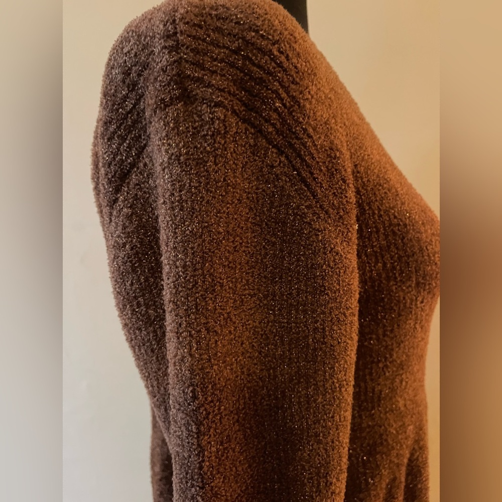 Newport News Brown/Metallic Thread Sweater Dress, Soft plush, size med - Picture 4 of 7